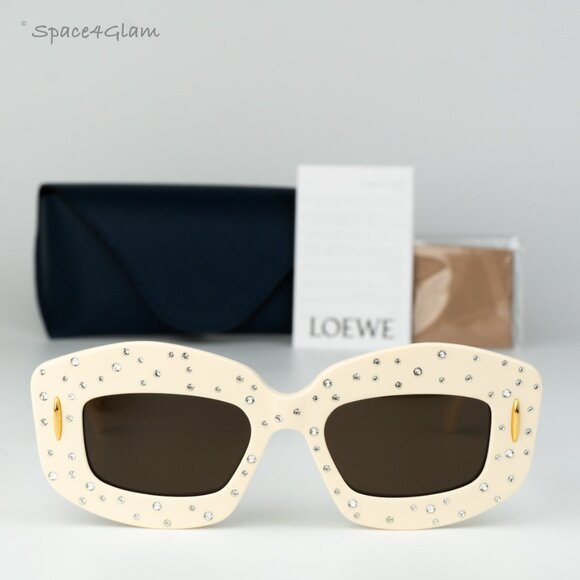Loewe Women Sunglasses Crystal White Brown Rectangle LW4114IS 25E NEW AUTHENTIC - Picture 3 of 11
